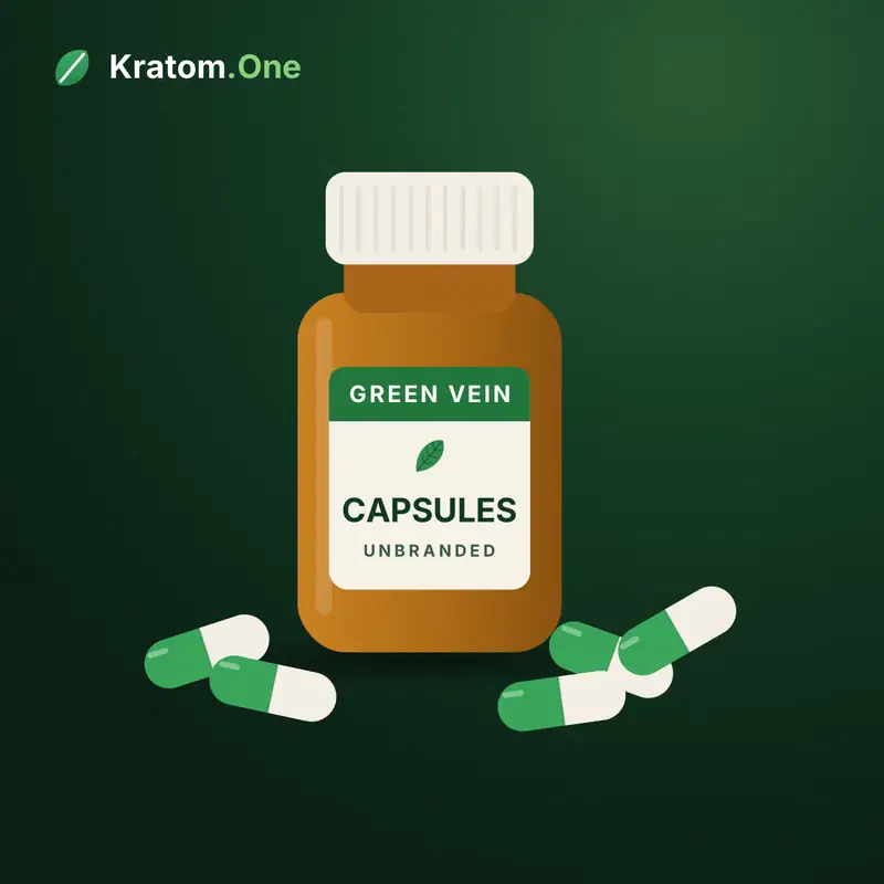 Green vein kratom capsules in an unbranded wholesale bottle