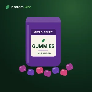 Mixed berry kratom gummies in an unbranded wholesale pouch