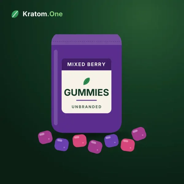 Mixed berry kratom gummies in an unbranded wholesale pouch