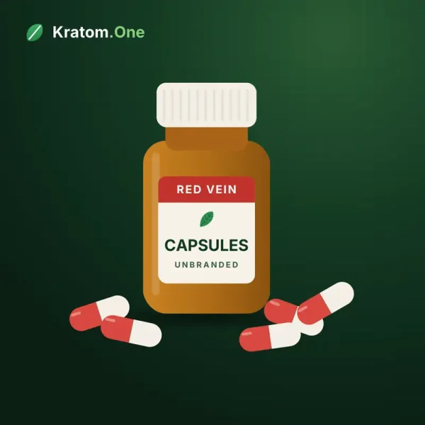 Red vein kratom capsules in an unbranded wholesale bottle