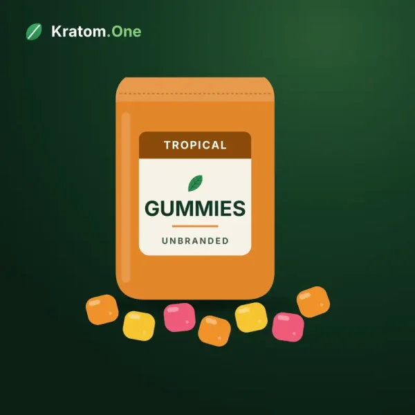 Tropical kratom gummies in an unbranded wholesale pouch