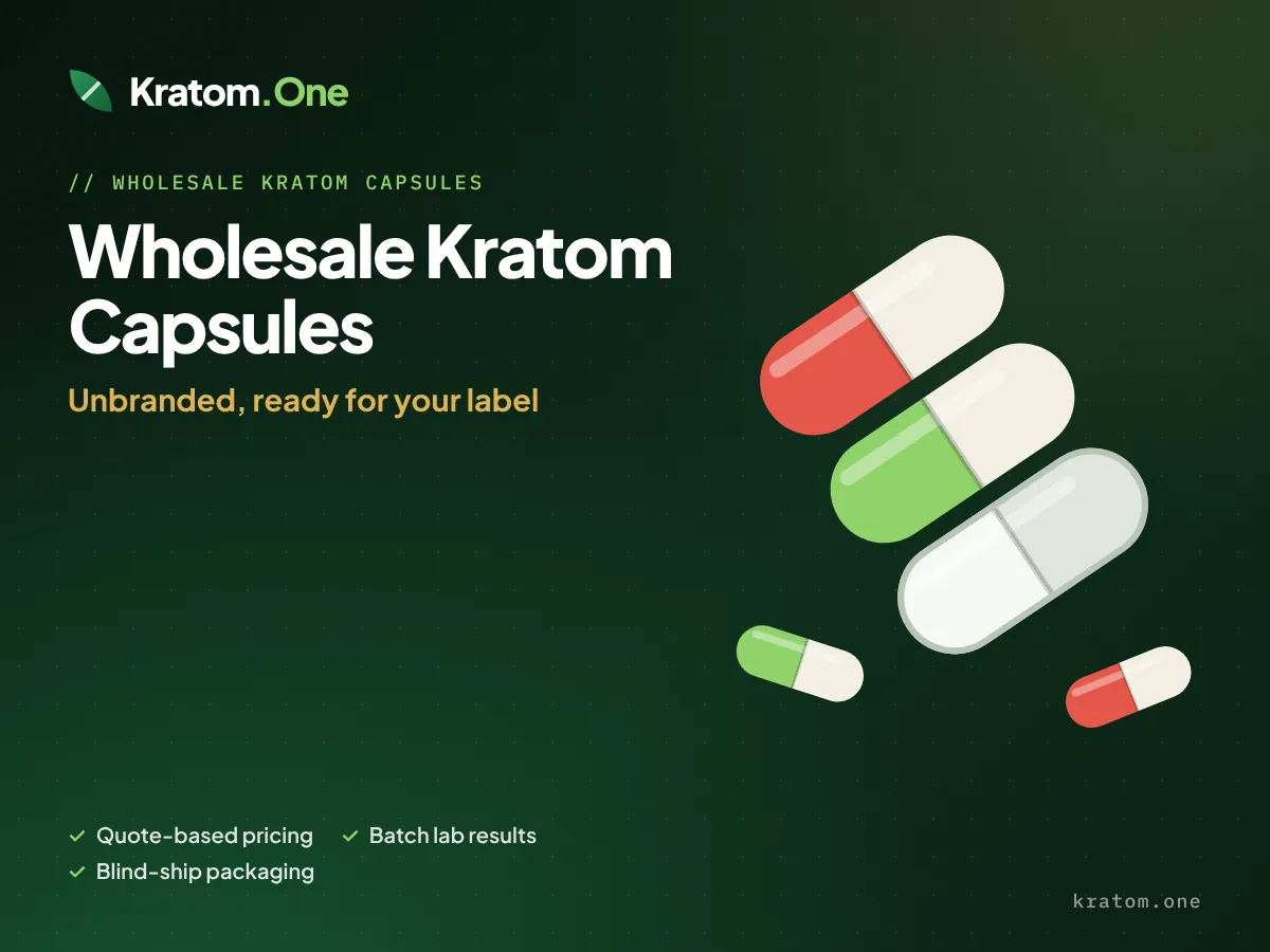 Red, green and white vein unbranded kratom capsules